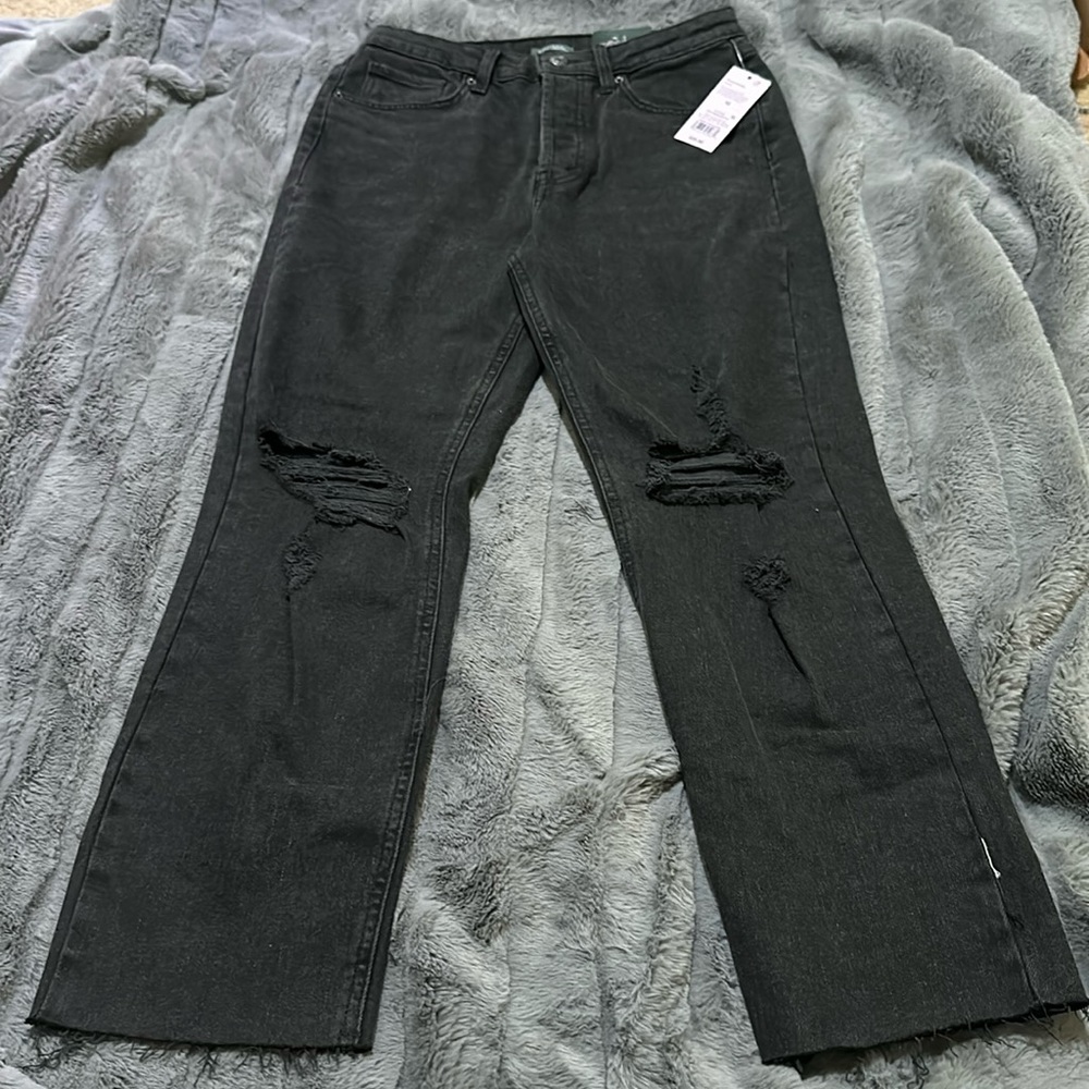 Wild Fable Faded Blk Distressed Super High-Rise Slim Straight Jeans Size 10 NWT